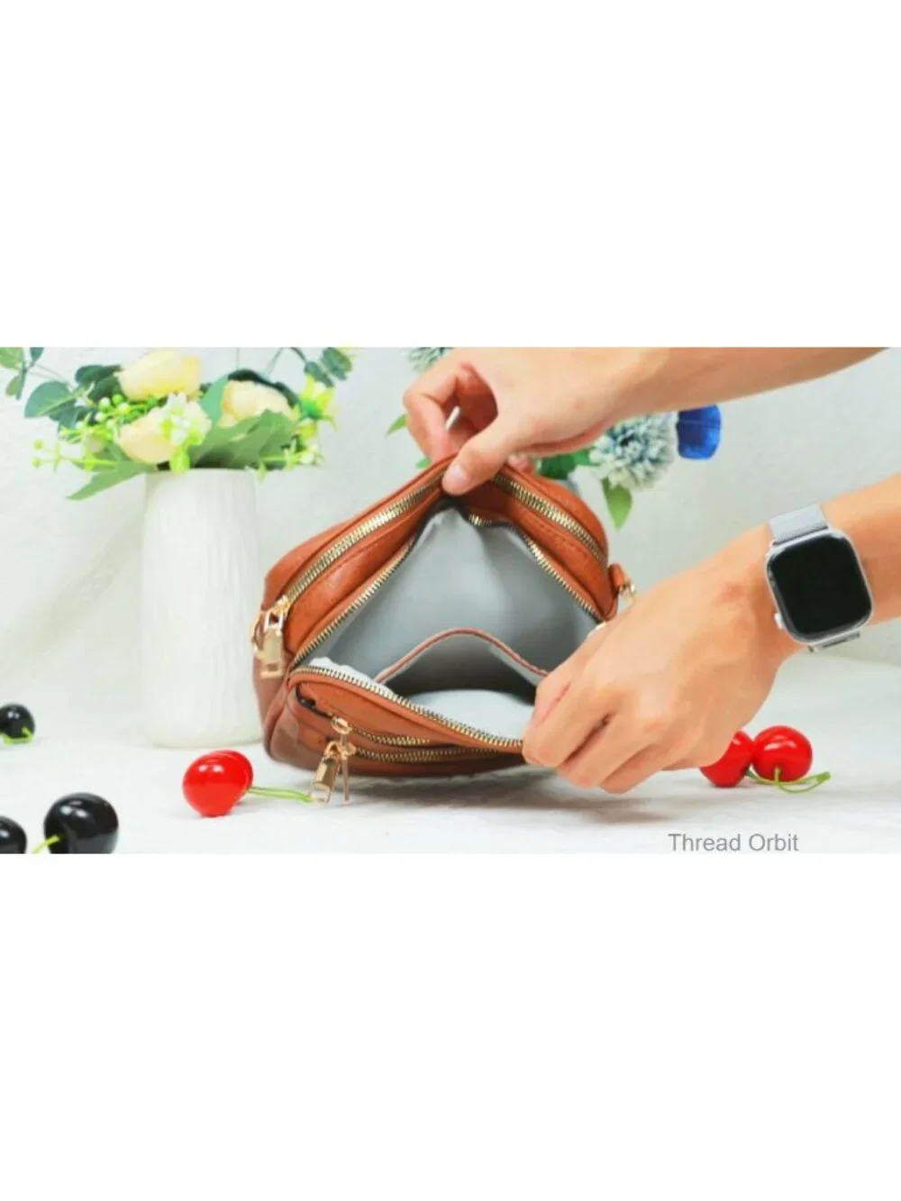 Vegan Leather Crossbody Bag with 6 Pockets, Travel Shoulder Purse